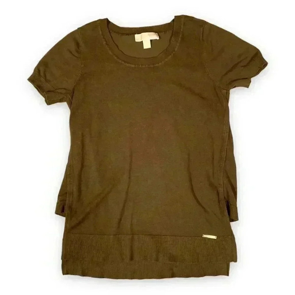 Michael Kors Short-Sleeve Olive Green with Gold Detail Sweater - Picture 2 of 10